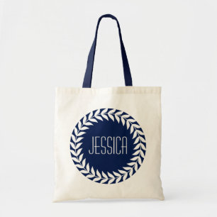 Blauw-witte krans met  monogram tote bag