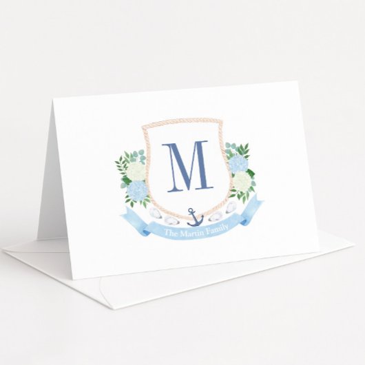 Blauw-witte kustmonogram Baby shower Bedankkaart