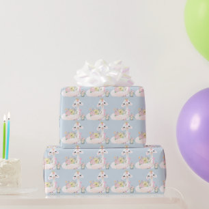 Blauw Witte Lama Jongen baby shower Pasgeboren bab Cadeaupapier