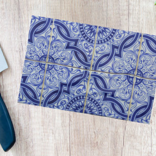 Blauw Witte Landelijke Mediterraan Tegelpatroon Theedoek