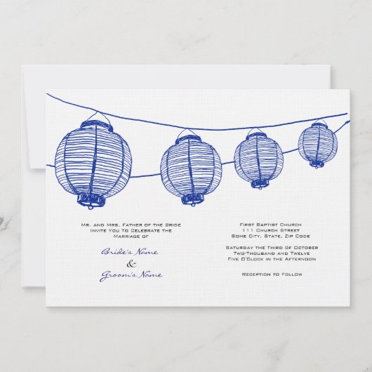 Blauw-witte lantaarns bruiloft uitnodiging (Voorkant)