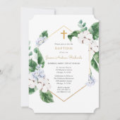 Blauw witte lente bloemen gouden jongen doop kaart (Voorkant)