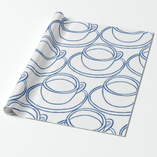 Blauw-witte lijn art thee-kopjes cadeaupapier