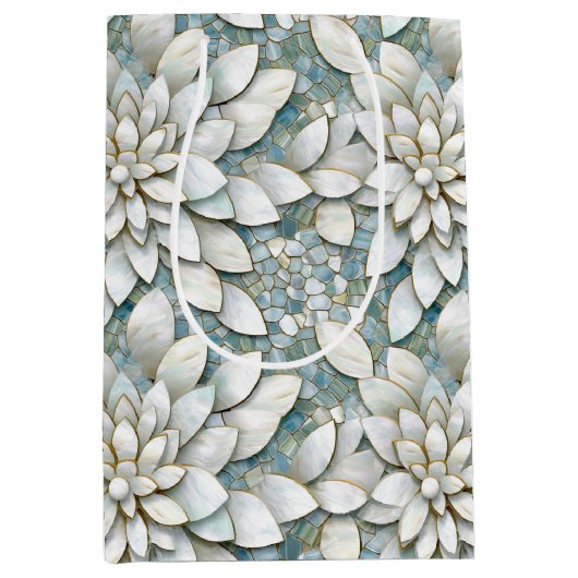 Blauw Witte Lotus Bloemen Bruiloft Medium Cadeauzakje (Voorkant)