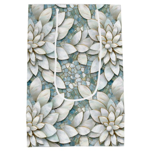 Blauw Witte Lotus Bloemen Bruiloft Medium Cadeauzakje (Achterkant)
