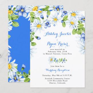 Blauw Witte Madelief Post Bruiloftsreceptie Alleen Kaart