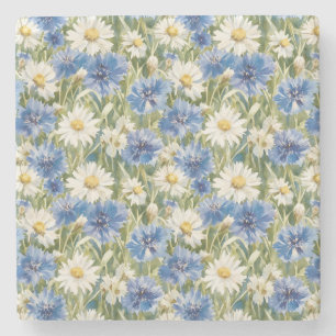 Blauw Witte Madeliefjes Bloemen Stenen Onderzetter