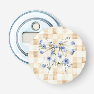 Blauw Witte Madeliefjes Bloemen Strik Button Flesopener