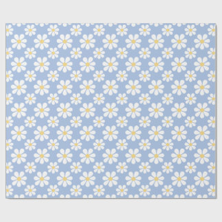 Blauw Witte Madeliefjes Patroon Cadeaupapier