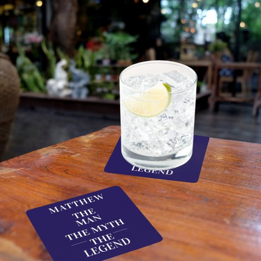 Blauw witte man mythe legende vrijgezel vierkante kartonnen onderzetter