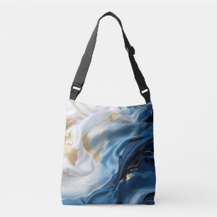 Blauw Witte Marmer met Goud Zijde Uiterlijk Crossbody Tas