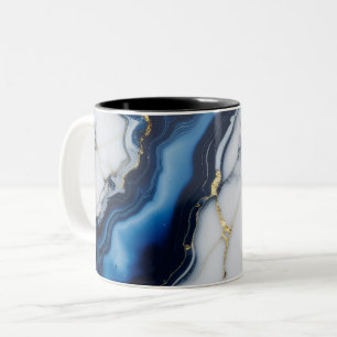 blauw witte marmer textuur goud textuur patroon lu tweekleurige koffiemok