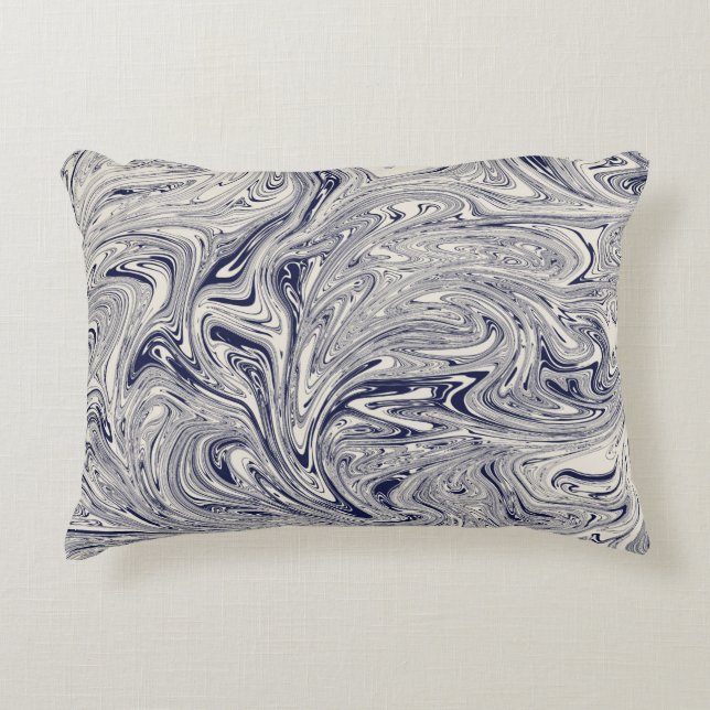 Blauw-witte marmeren werveling accent kussen (Voorkant)