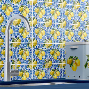 Blauw Witte Mediterraan Citroen Patroon Tegeltje