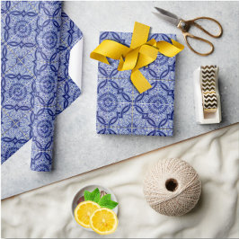 Blauw-witte mediterrane keramische Tegel Cadeaupapier