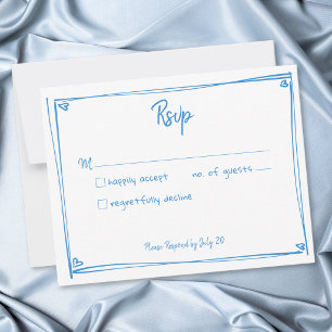 Blauw Witte Met De Hand Getekende Hart Whimsical H RSVP Kaartje