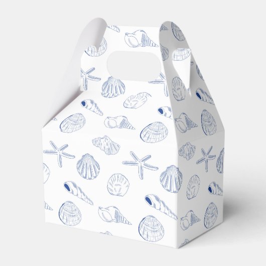 Blauw Witte Met De Hand Getekende Schelpen Strand  Bedankdoosjes (Voorkant Zijde)