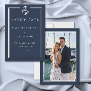 Blauw Witte Minimaal Nautisch Anker Kust Foto Save The Date