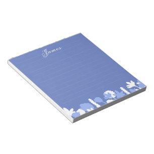 Blauw Witte Minimale Bloemige Gepersonaliseerde No Notitieblok