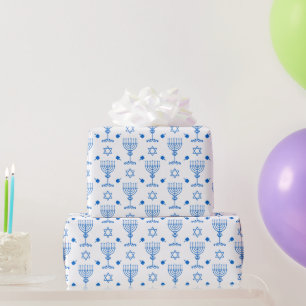Blauw Witte Minimalistische Menora David Ster Hanu Cadeaupapier