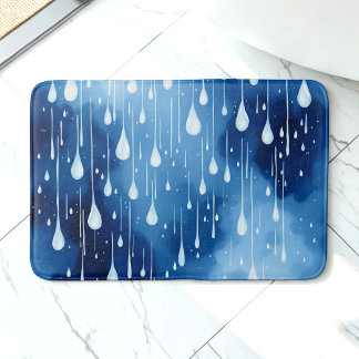 Blauw Witte Natuur Regendruppels Patroon Badmat