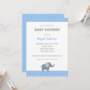 Blauw-witte olifant Polka Dot Baby shower Inv Kaart