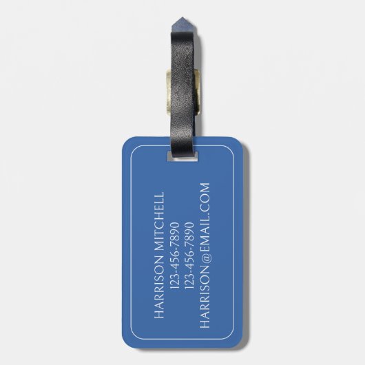 Blauw-witte palmboom Monogram Bagagelabel (Achterkant verticaal)