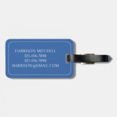 Blauw-witte palmboom Monogram Bagagelabel (Achterkant horizontaal)