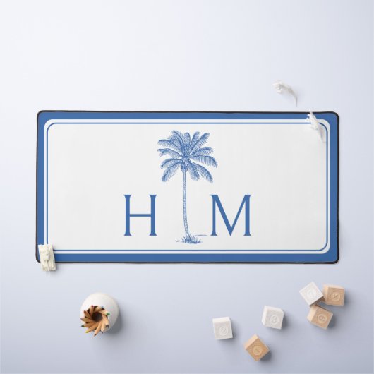 Blauw-witte palmboom Monogram Bureaumat (Kindertafel)