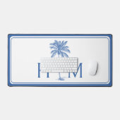 Blauw-witte palmboom Monogram Bureaumat (Keyboard & Muis)