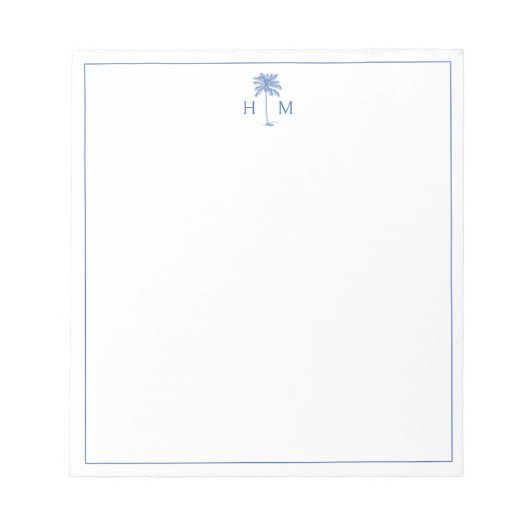 Blauw-witte palmboom Monogram Notitieblok (Voorkant)