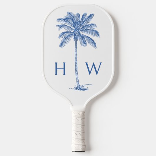 Blauw-witte palmboom Monogram Pickleball Paddle (Voorkant)