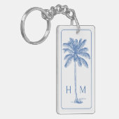 Blauw-witte palmboom Monogram Sleutelhanger (Voorkant Links)