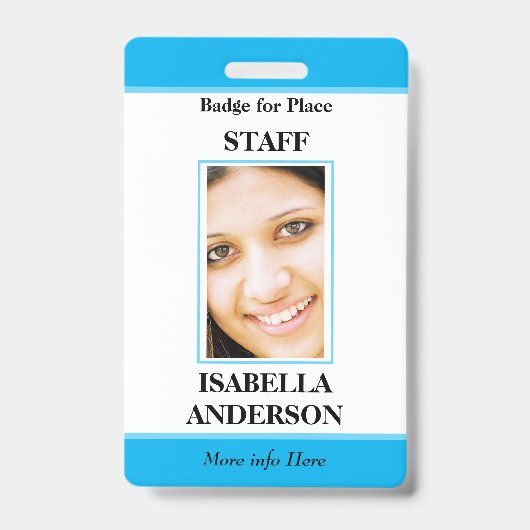 Blauw-witte pasfoto personeels-ID Badge (Voorzijde)