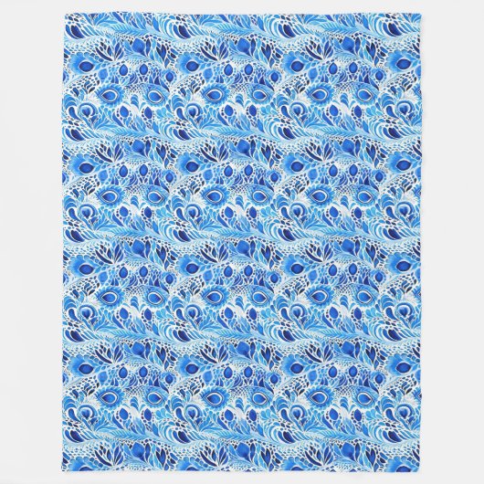 Blauw Witte Pauwveren Kerst Fleece Deken (Voorkant)