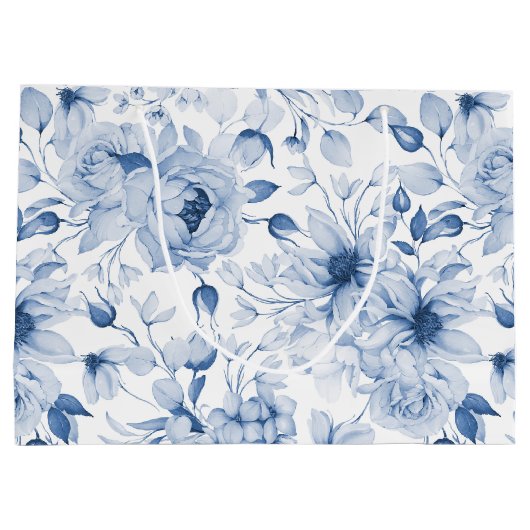 Blauw-witte pioenen en bloesems Waterverf Groot Cadeauzakje (Achterkant)