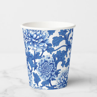 Blauw-witte pioenroos Chinoiserie Floral Papieren Bekers