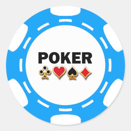BLAUW-WITTE POKER CHIP RONDE STICKER (Voorkant)