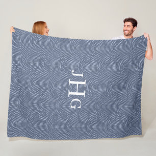 Blauw-witte polka-dot monogramme Fleece Deken