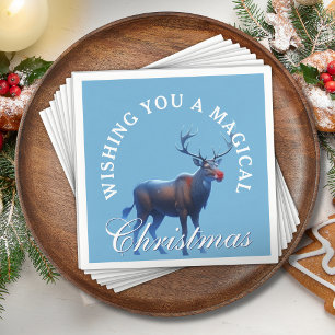 Blauw Witte Rendier Kerstwonderland Kerstfeest Servet