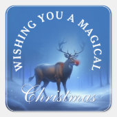 Blauw Witte Rendier Wonderland Kerstmis  Vierkante Sticker (Voorkant)