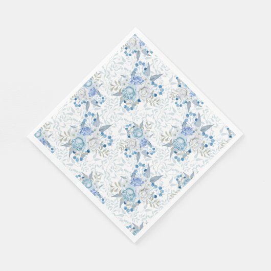 BLAUW & WITTE ROZEN PAPIEREN SERVETTEN (Hoek)