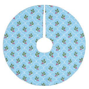 Blauw-witte Scallop Holly Berry Kerstmis Kerstboom Rok