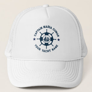Blauw Witte Scheepsstuurwiel Vintage Boot Trucker Pet