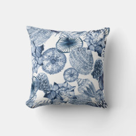 Blauw-witte schelpen Kustontwerp Kussen