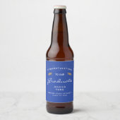 Blauw Witte Schrift Gouden Afstudeerhoed Bier Etiket (Voorkant)