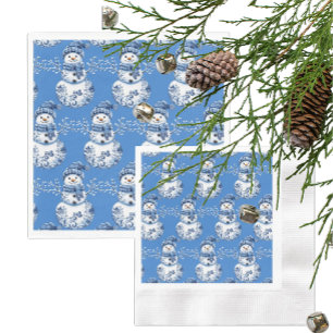 Blauw-Witte Sneeuwman met vrolijke uitstraling Servet