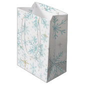 Blauw & Witte Sneeuwvlok Glitter Geschenkzak – Vor Medium Cadeauzakje (Achterkant Gekanteld)