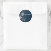 Blauw & Witte Sneeuwvlok Kerststicker Ronde Sticker (Tas)