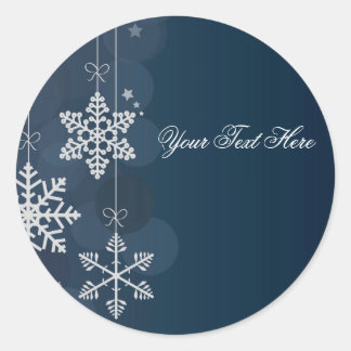 Blauw & Witte Sneeuwvlok Kerststicker Ronde Sticker